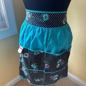VINTAGE Floral Polka Dot apron - Teal and Black